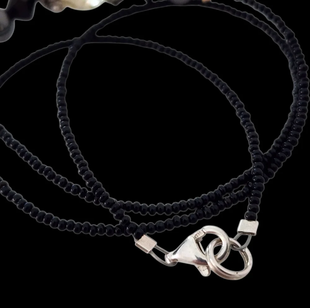 Dainty necklace 925 sterling silver faceted crystal pendant petite seed beads